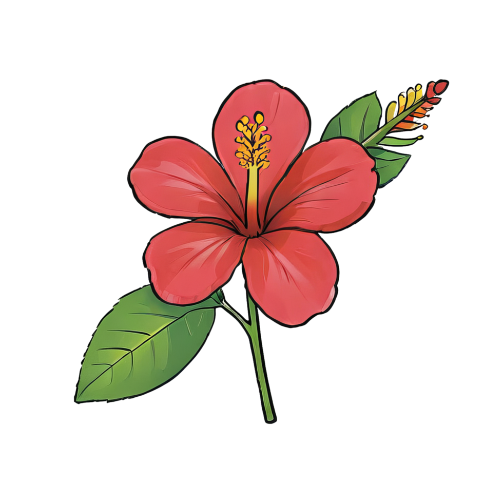 ai généré hibiscus main tiré dessin animé style illustration png