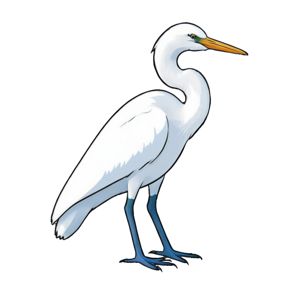 AI generated Egret Hand Drawn Cartoon Style Illustration png