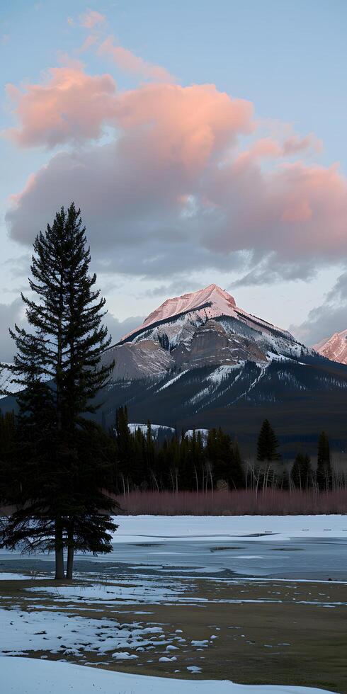 AI generated Sunset Over Snowy Peaks photo