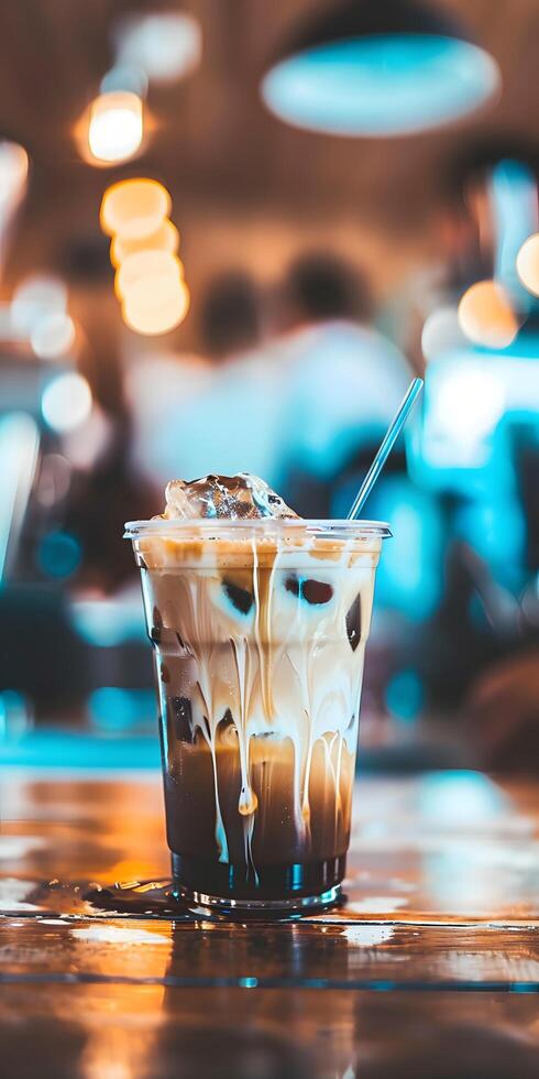 AI generated Iced Coffee With Intricate Latte Art photo