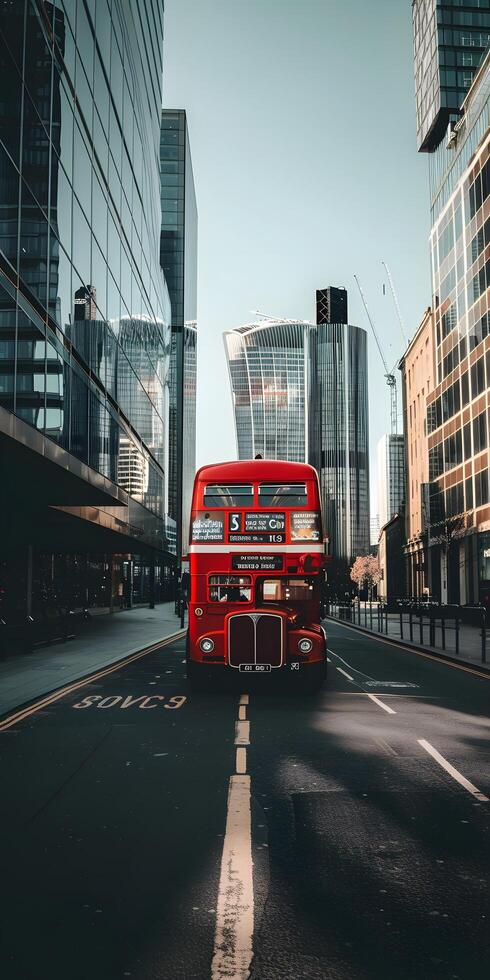 AI generated Red Doubledecker Bus On Busy City Street photo