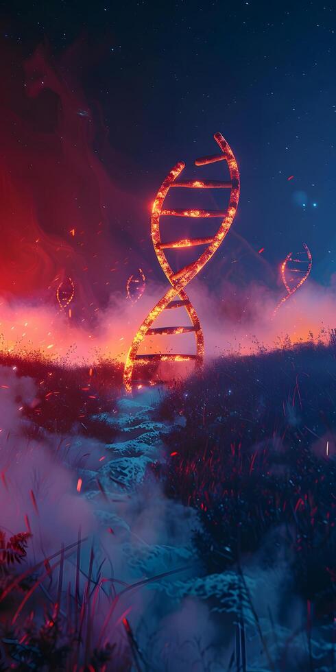 AI generated Neon Double Helix DNA photo