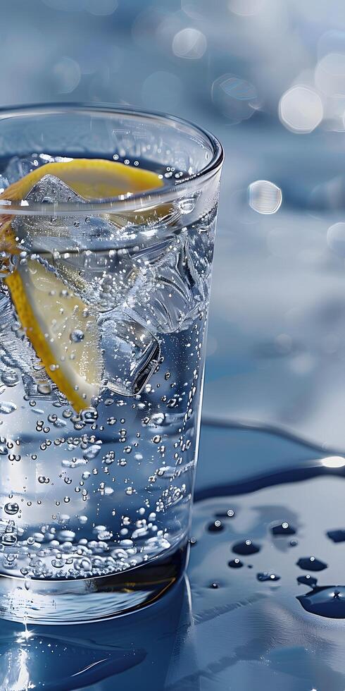 AI generated Glass of Sparkling Water with Fresh Lemon Slice photo