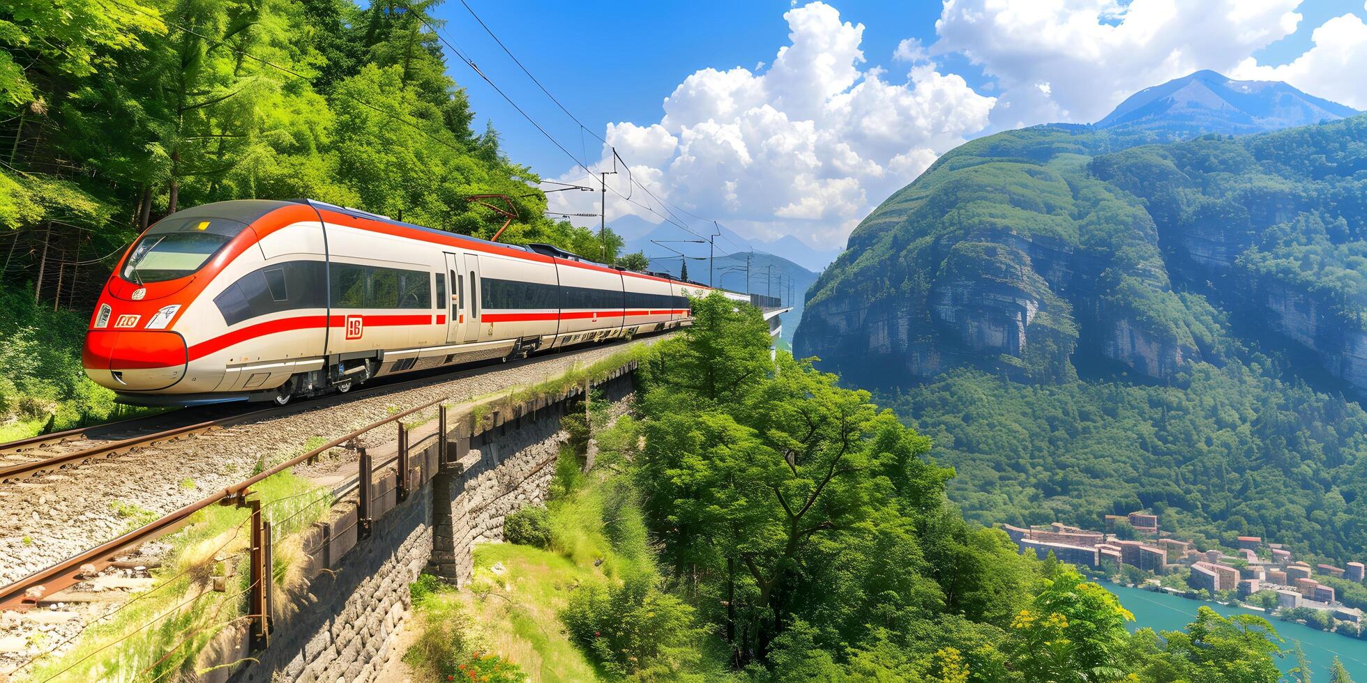 AI generated Highspeed Train Crossing Mountainous Terrain photo