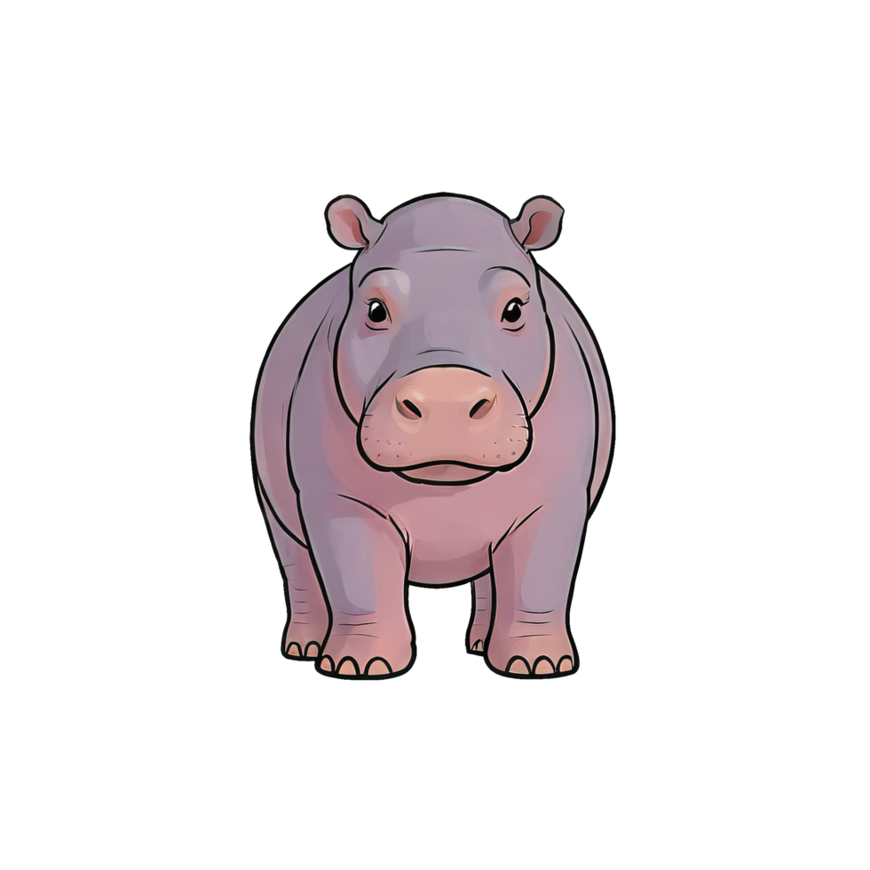 AI generated Hippo Hand Drawn Cartoon Style Illustration png