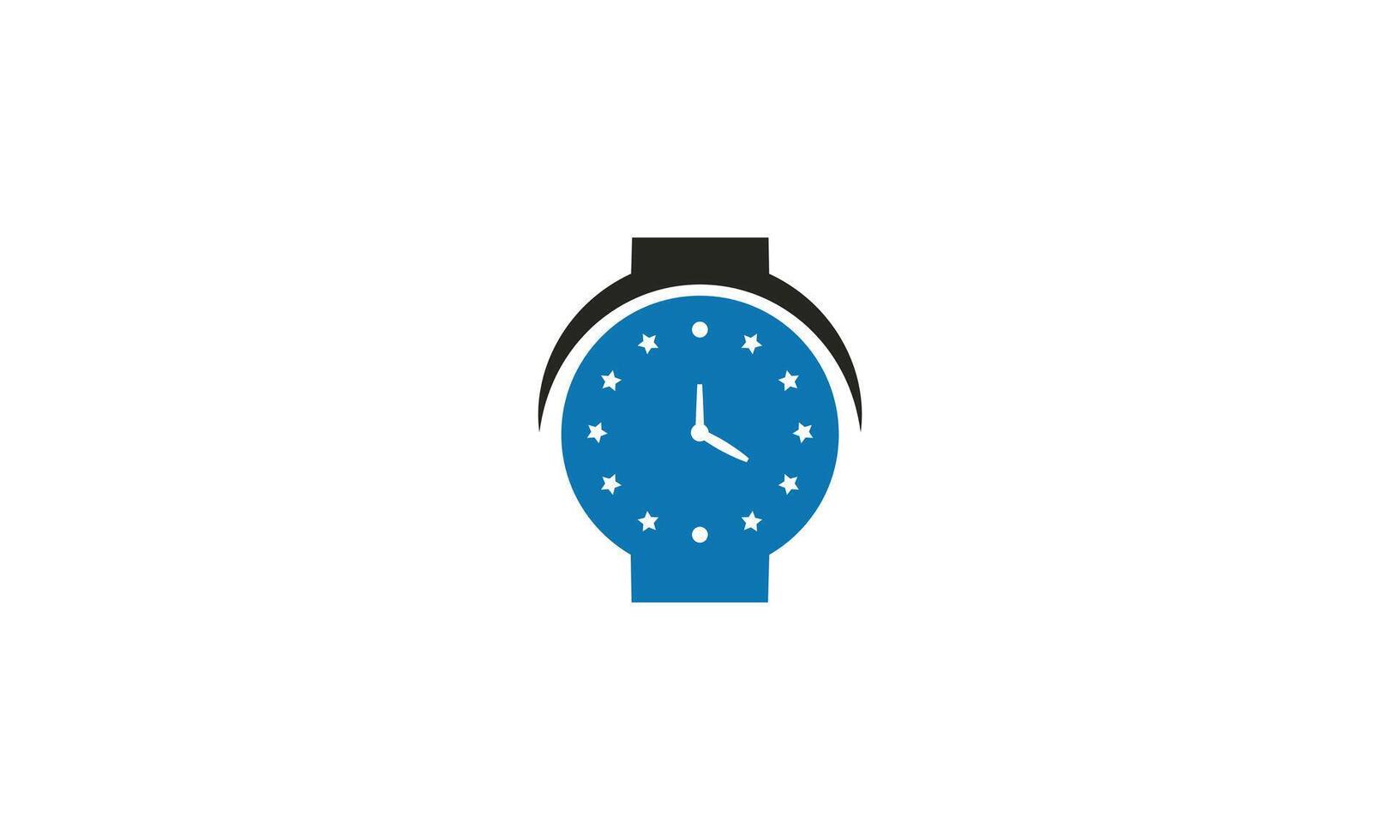 Clock icon in flat style, timer on blue background. vector