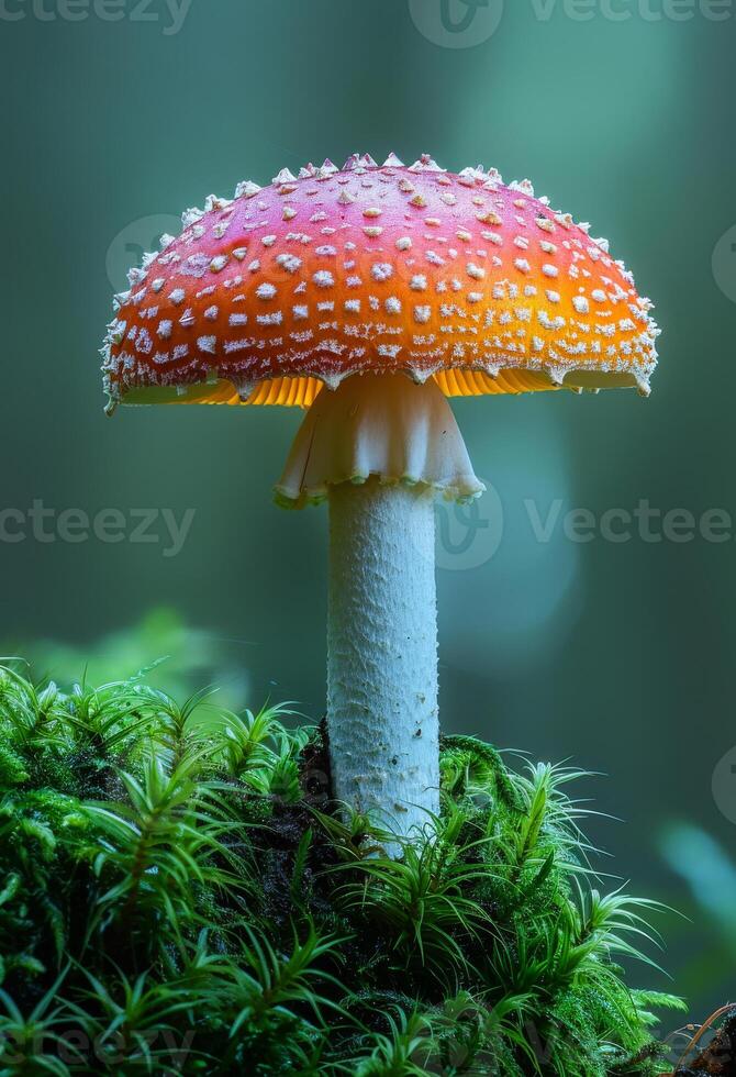 AI generated Amanita muscaria is poisonous mushroom with red hat and white spots photo