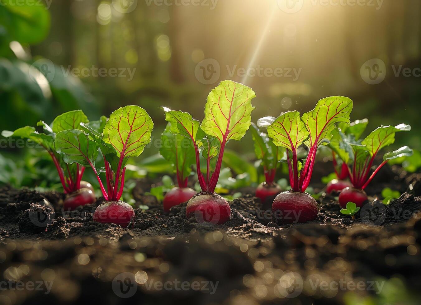 ai generado raíz de remolacha plantas creciente en el suelo en un jardín foto