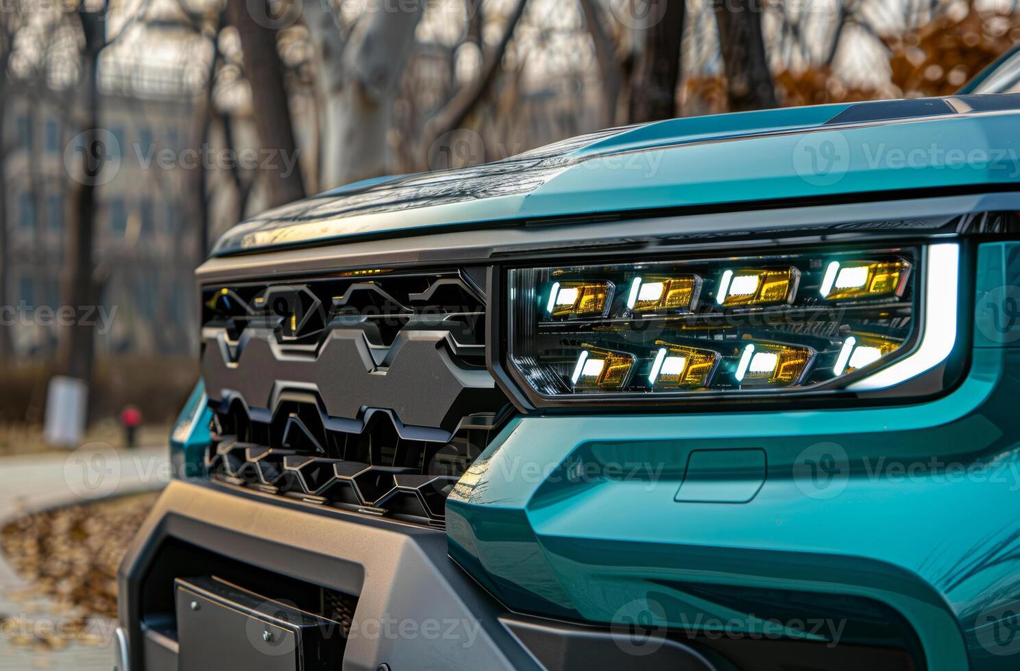 AI generated The front lights of the new pickup truck photo