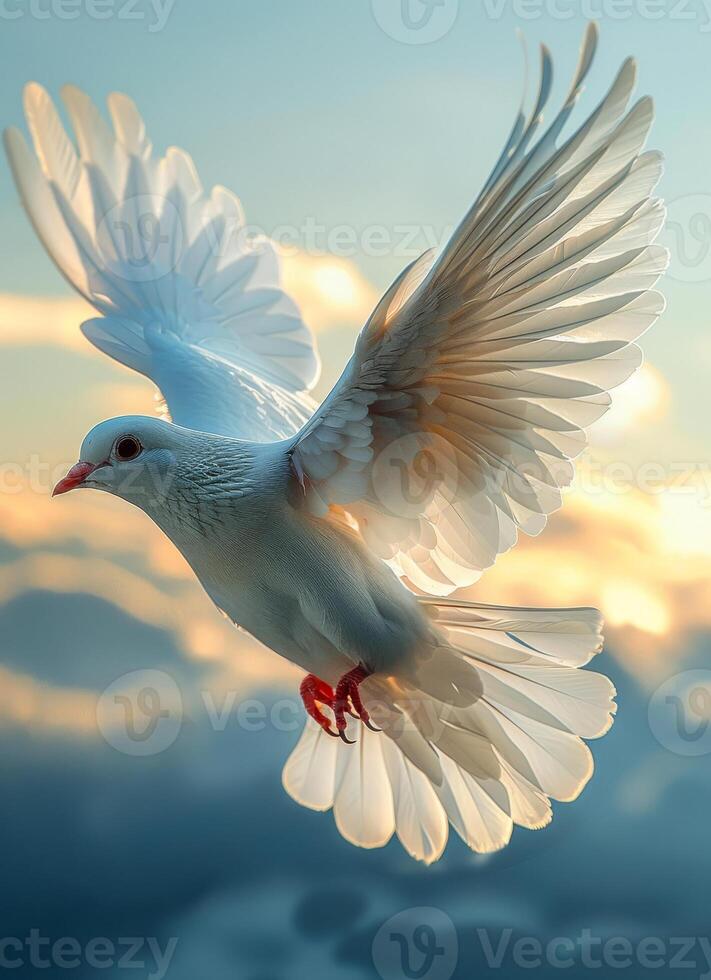 AI generated White dove flying in the sky photo
