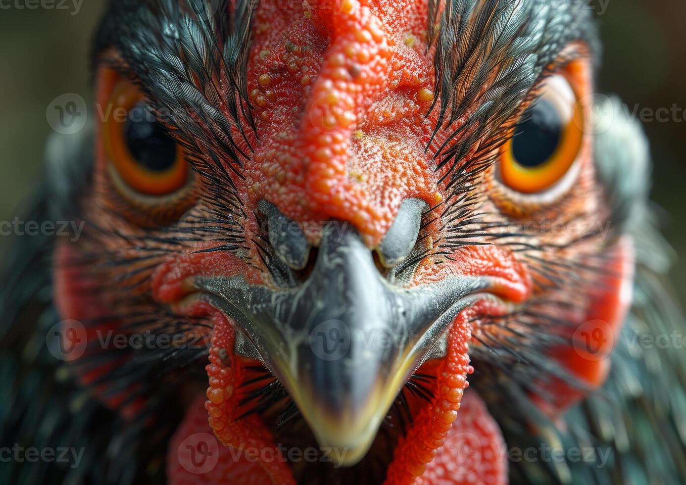 ai generado cerca arriba de de gallo rostro. pollo tabaka foto