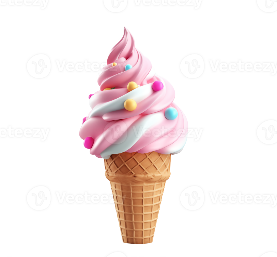 AI generated 3D render of cute ice cream isolated png