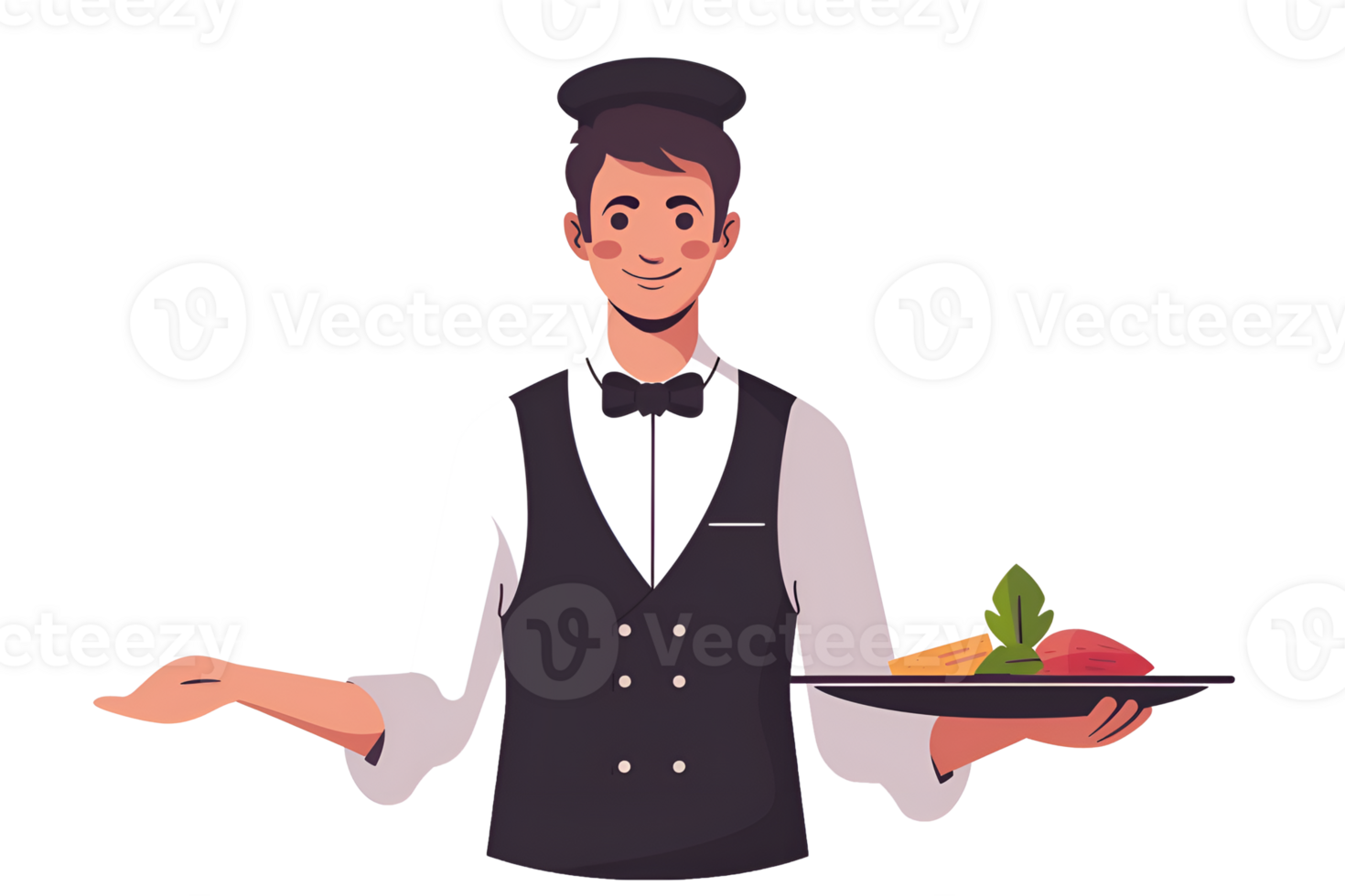 AI generated Portrait Waiter tray butler serve hold plate png