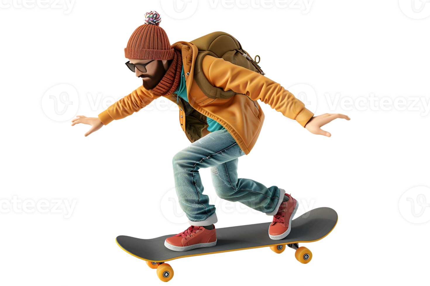 AI generated 3D render man play skateboard isolated png
