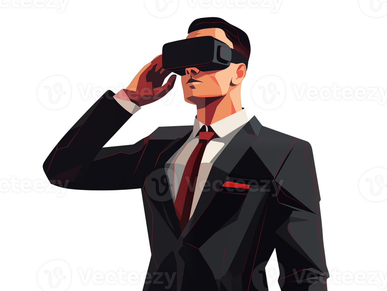 AI generated Man in suit wearing virtual reality headset illustration png