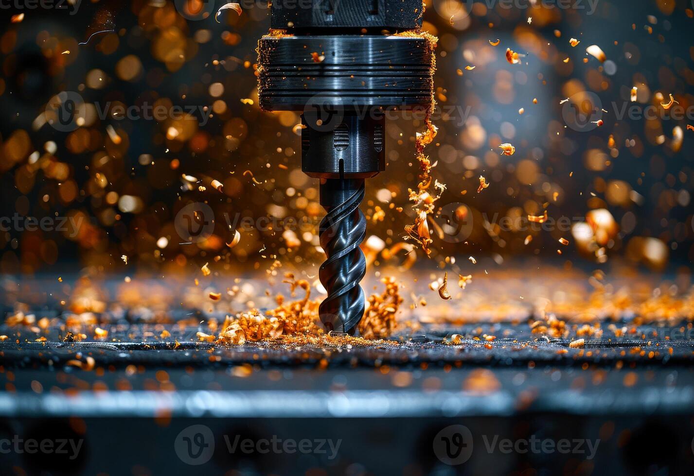 AI generated Mechanical engineering. A drill milling its way through metal photo