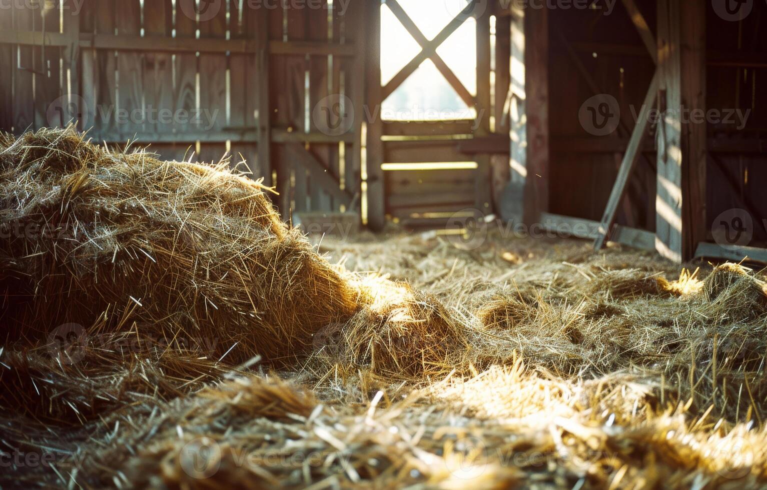 AI generated Hay bales in the barn. A pile of hay in the barn photo