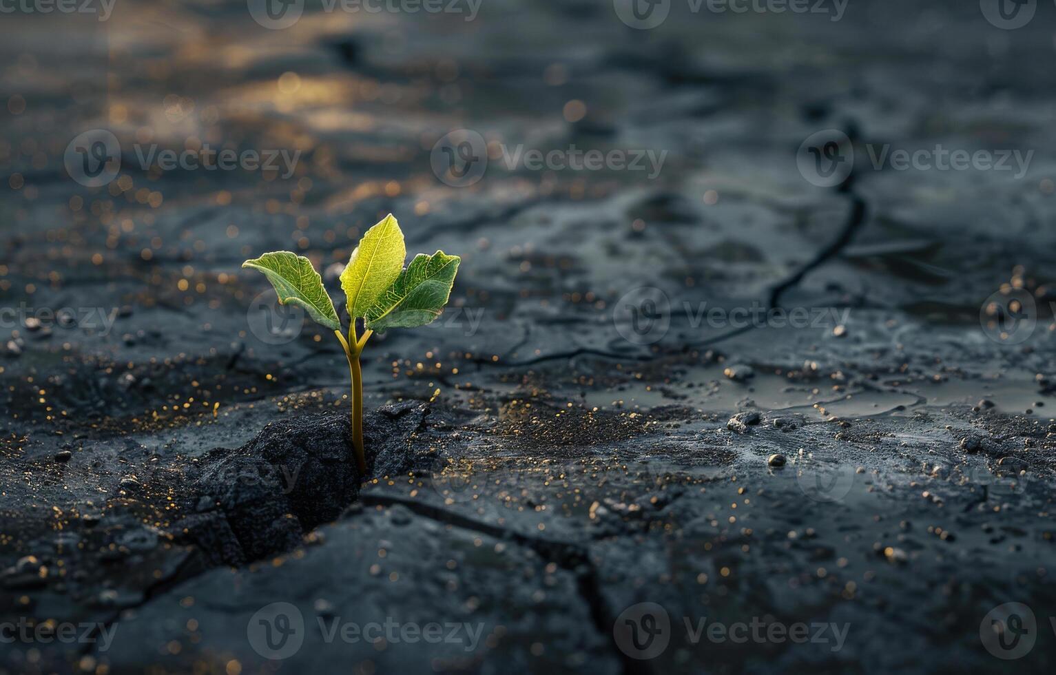 ai generado pequeño planta es creciente en agrietado suelo foto
