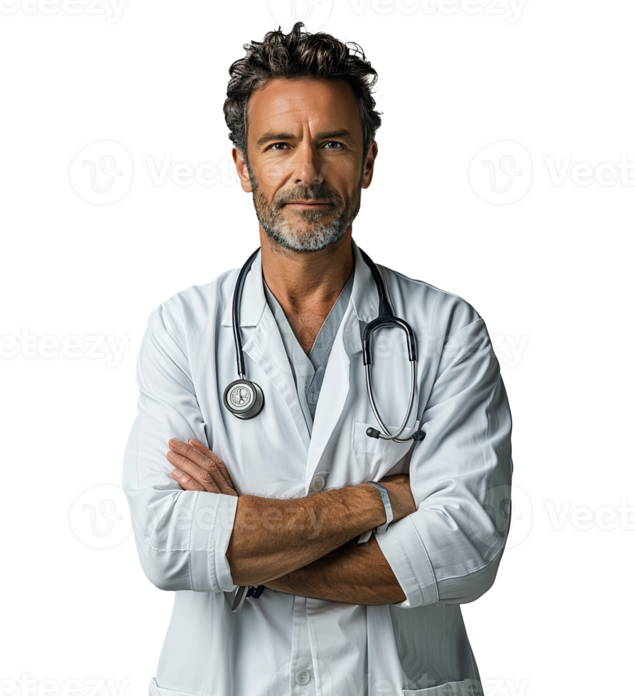 ai généré sur de soi Masculin médecin portrait. portrait de une souriant médecin. médical et soins de santé concept. png
