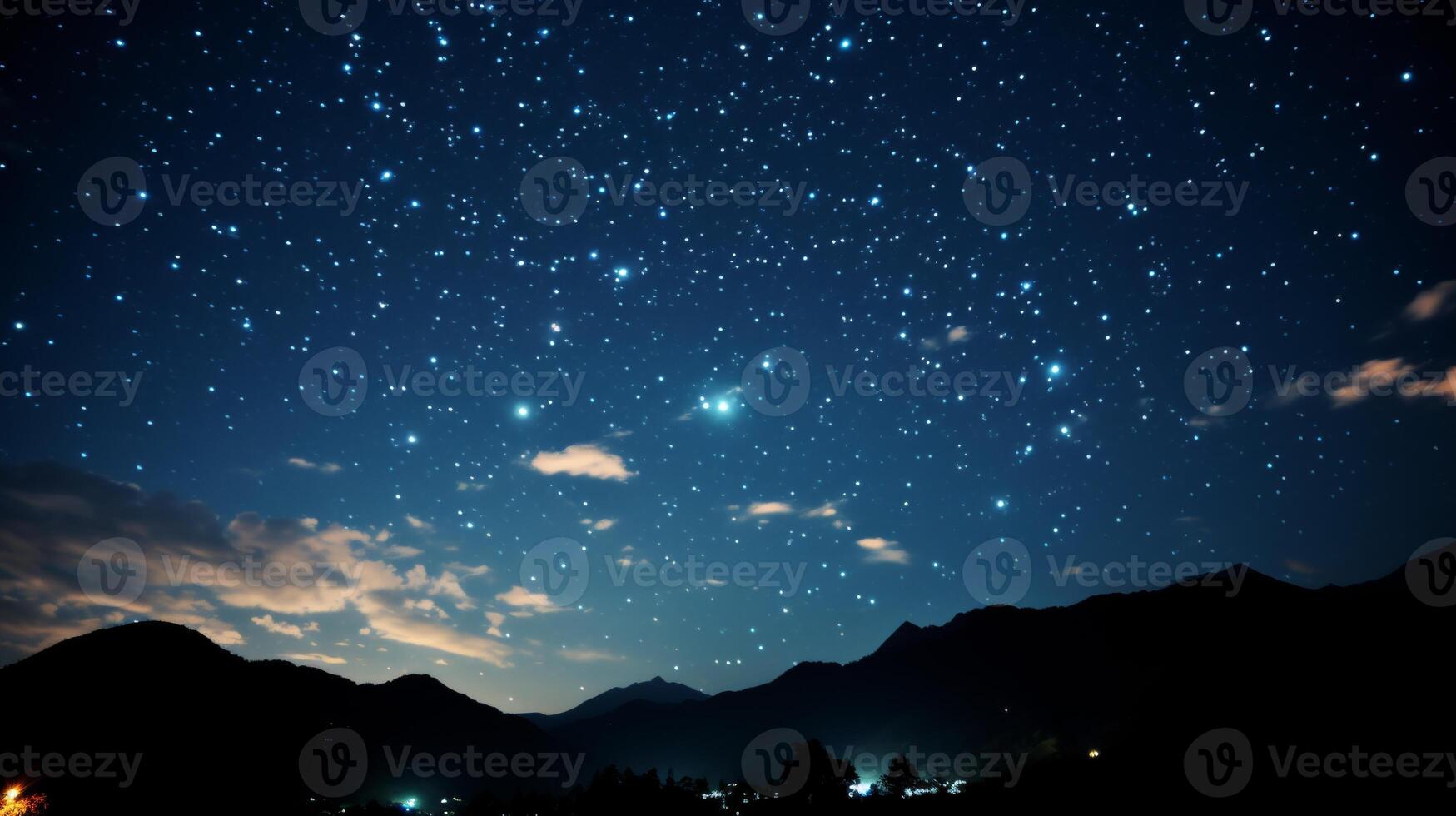 AI generated Beautiful night sky with outlines of constellations and stars shining brightly in the dark sky photo
