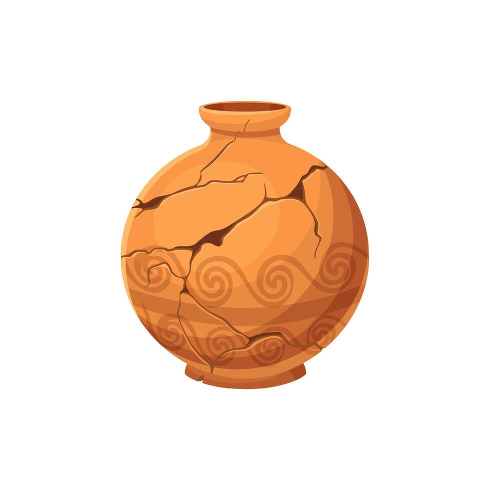 Ancient broken vase, ceramic cracked pot or jug vector