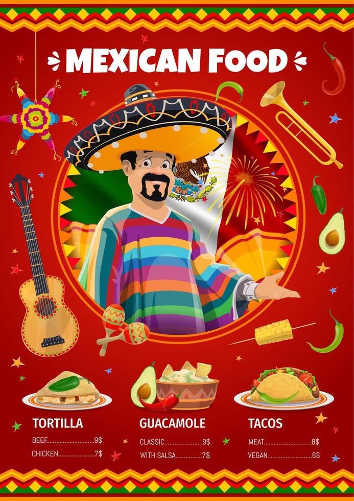Mexican cuisine menu vector culinary template