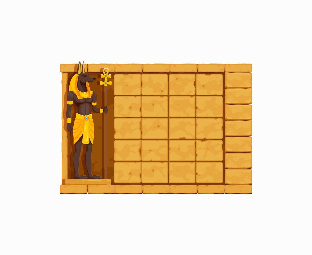 Arcade game frame Ancient Egypt stone wall, Anubis vector