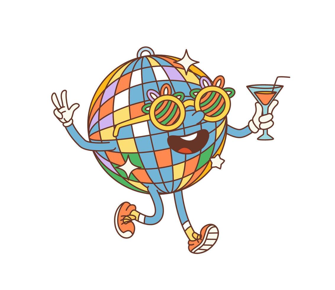 retro dibujos animados maravilloso fiesta disco pelota personaje vector