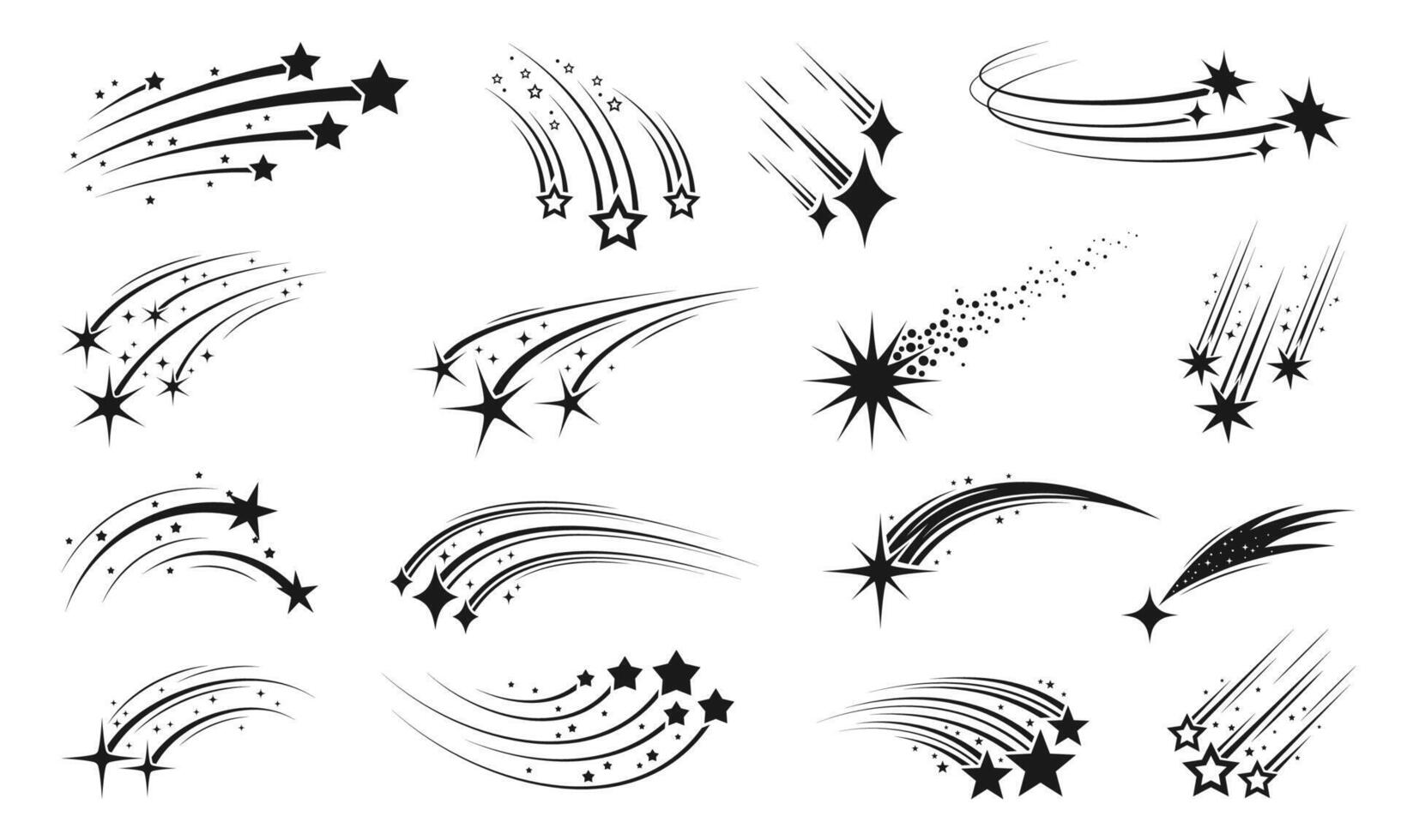 Shooting space stars, falling galaxy comets set vector