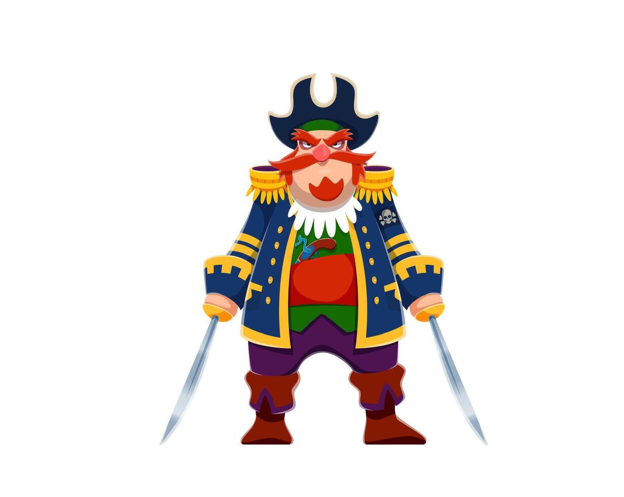 Cartoon pirate captain character with sabers vector