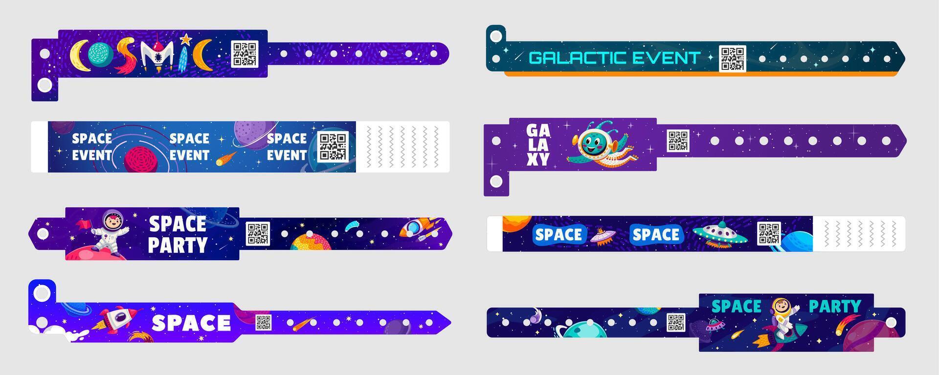 Space party paper bracelets with characters set vector