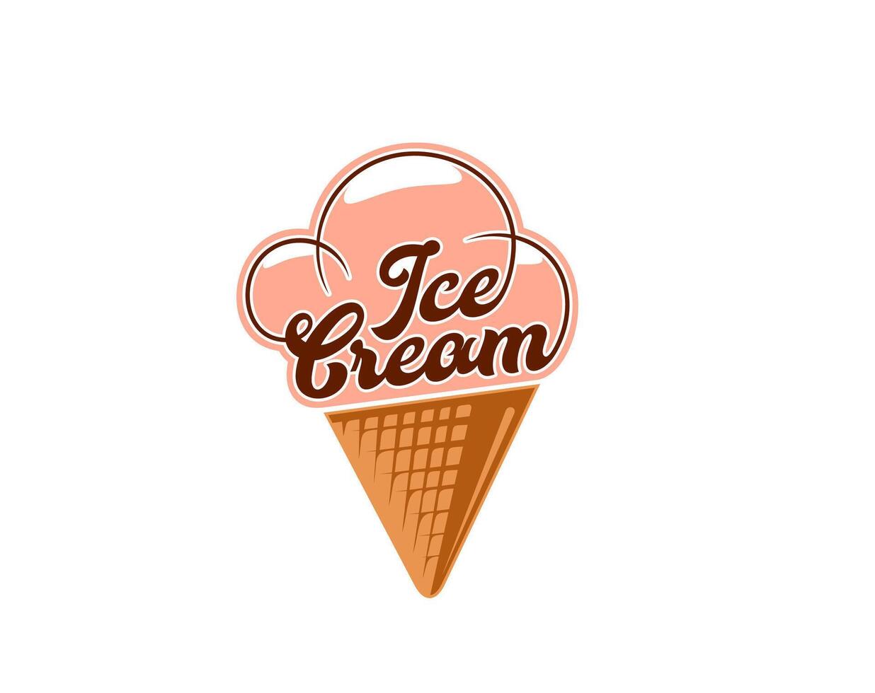 Chocolate ice cream cone icon, gelato dessert vector