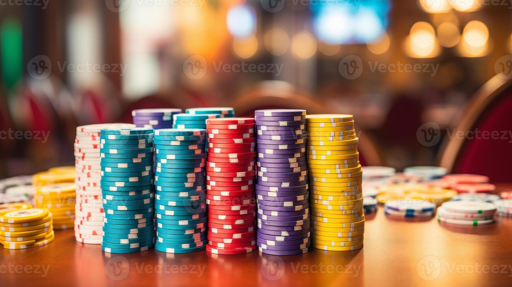 AI generated Casino chips background with selective focus and copy space for gambling or casino concept photo