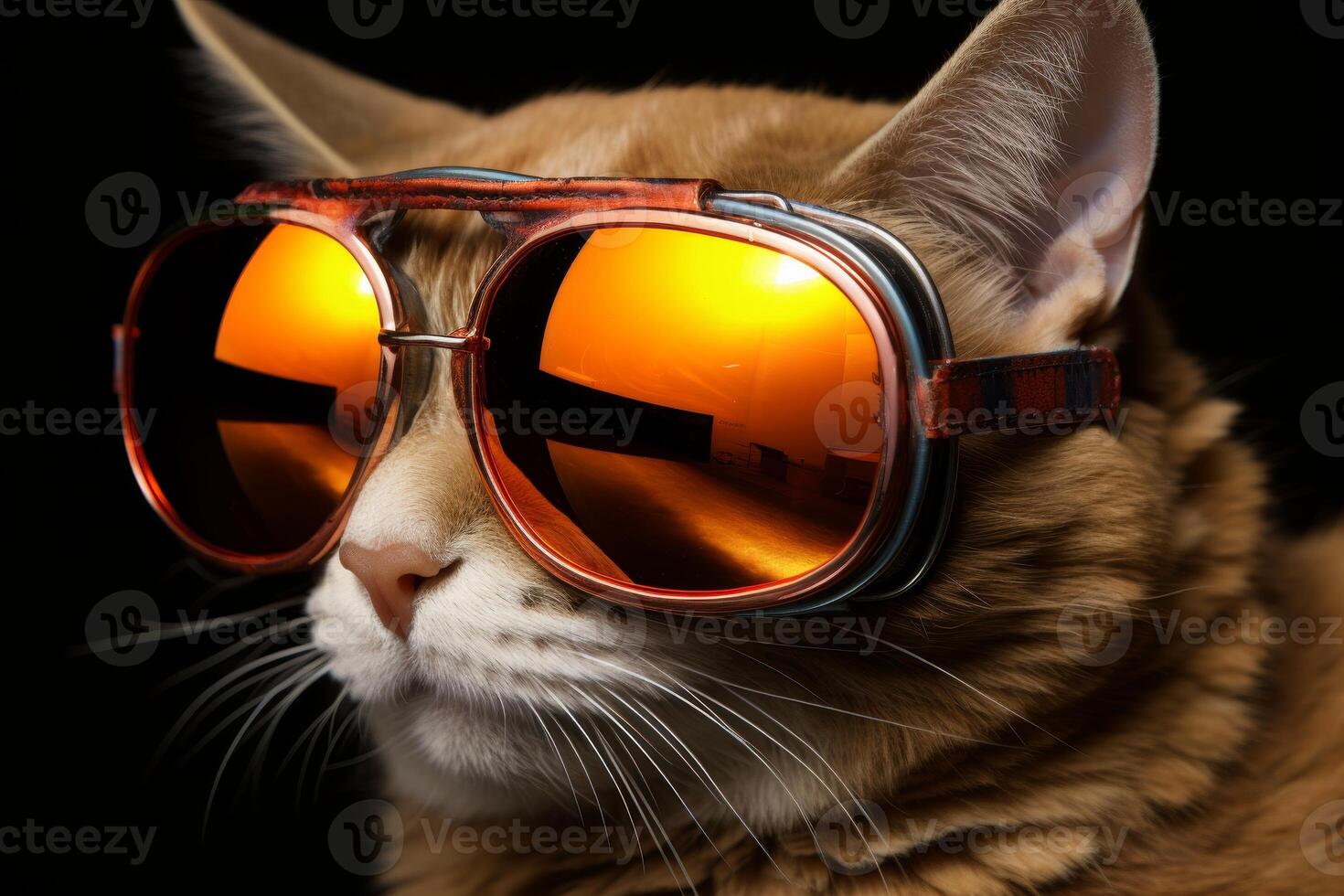 ai generado gracioso gato vistiendo elegante Gafas de sol en adorable de cerca retrato foto