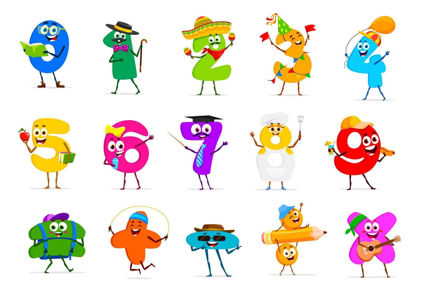 Cartoon funny math number characters vector