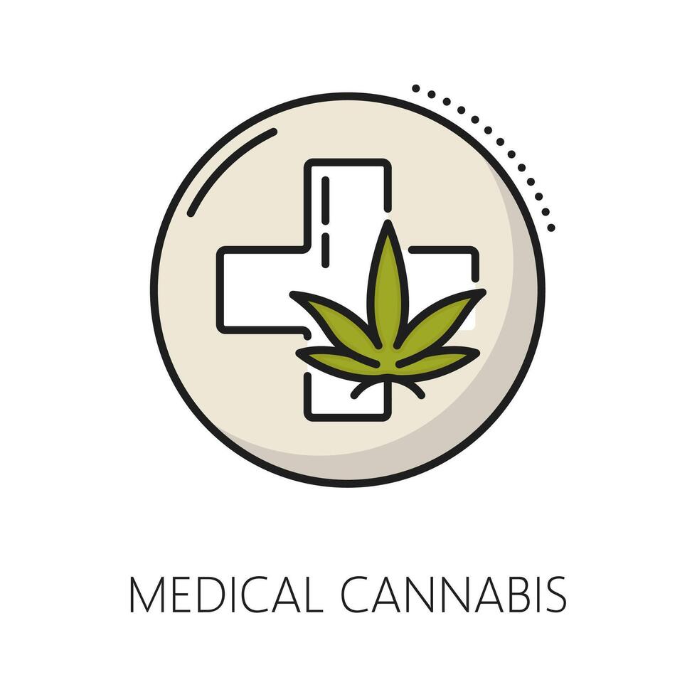 Medical cannabis color line icon, weed and cross vector