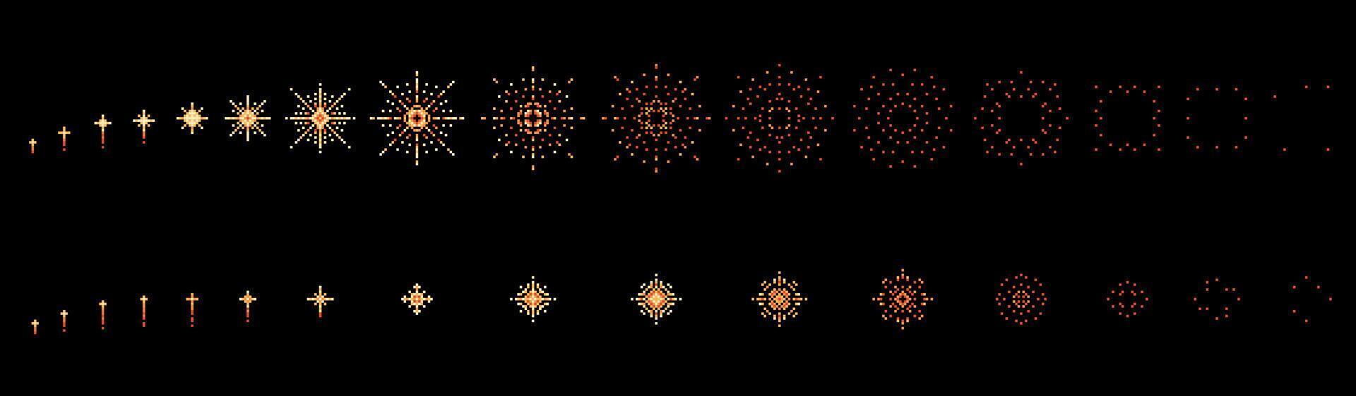 Firework 8 bit pixel animation, game explosion vector