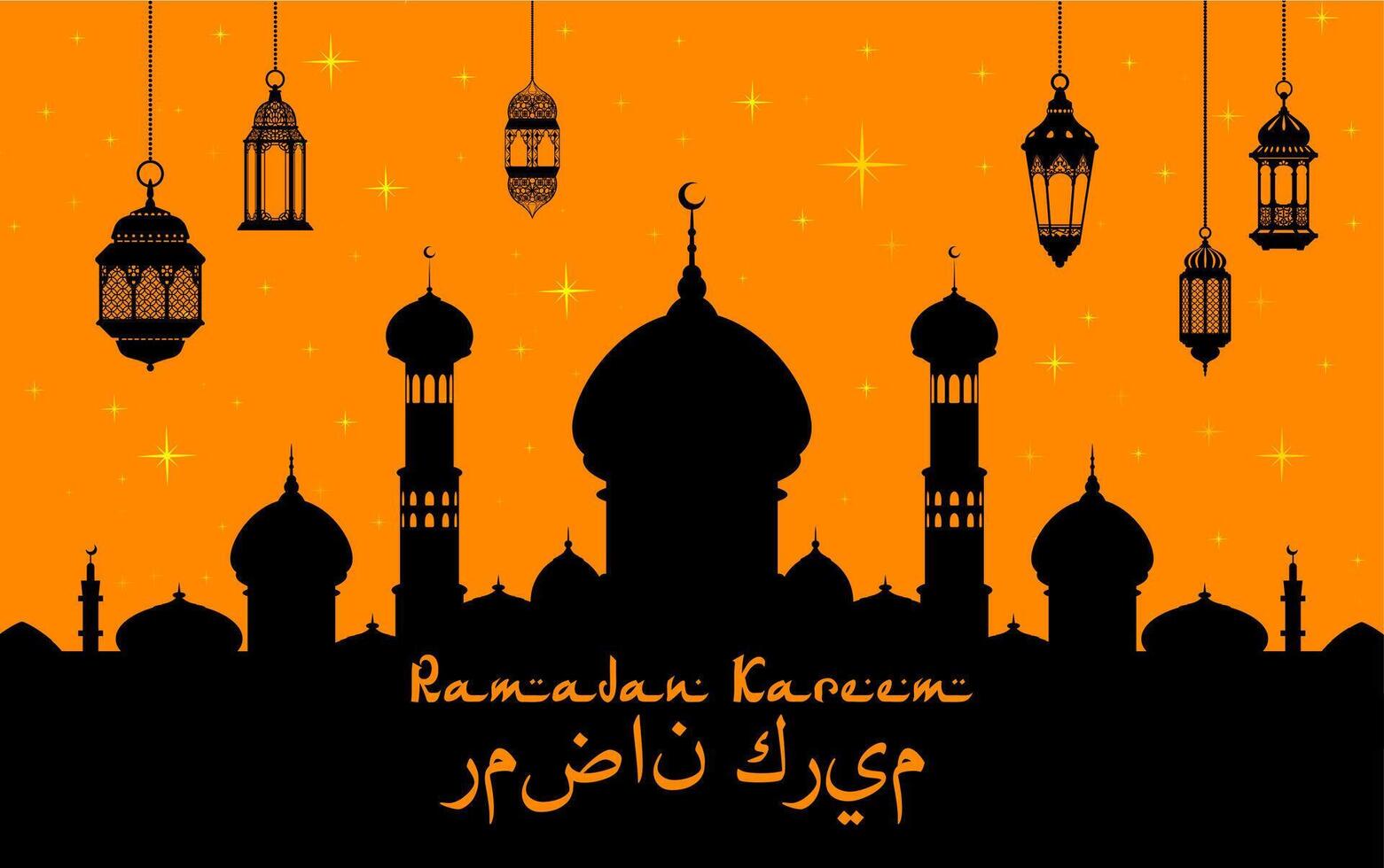 Ramadan kareem eid mubarak banner, arabian mosque vector