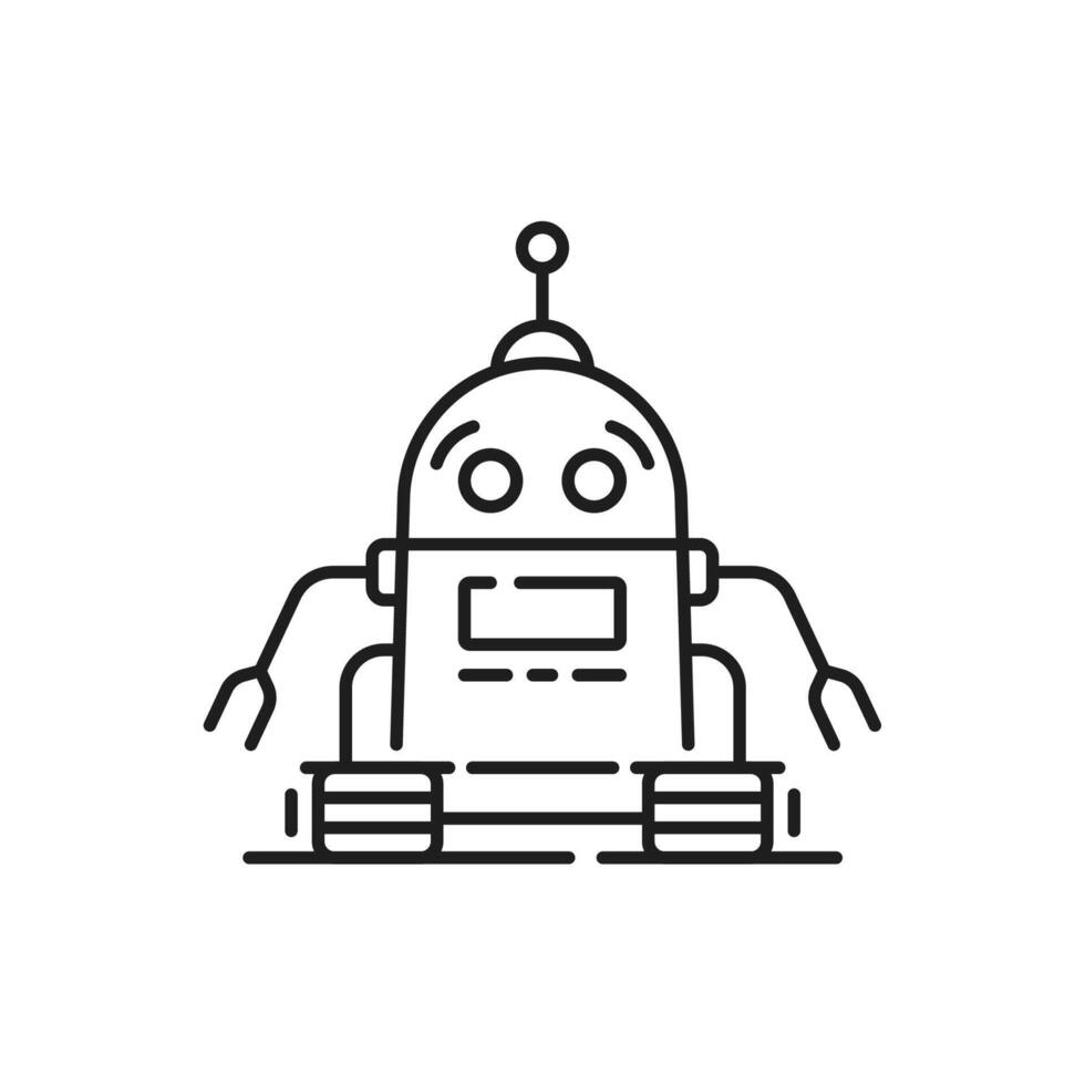 Sci FI retro robot, droid outline icon or symbol vector