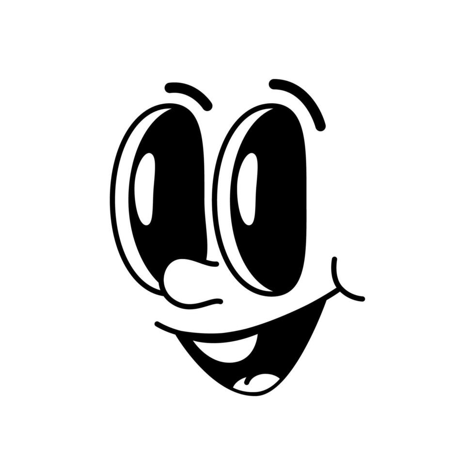 Cartoon funny comic groovy face, exited smile vector