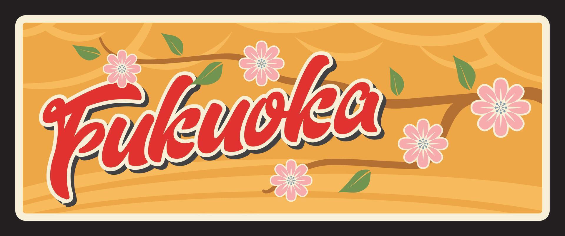 fukuoka Japón prefectura retro viaje plato vector