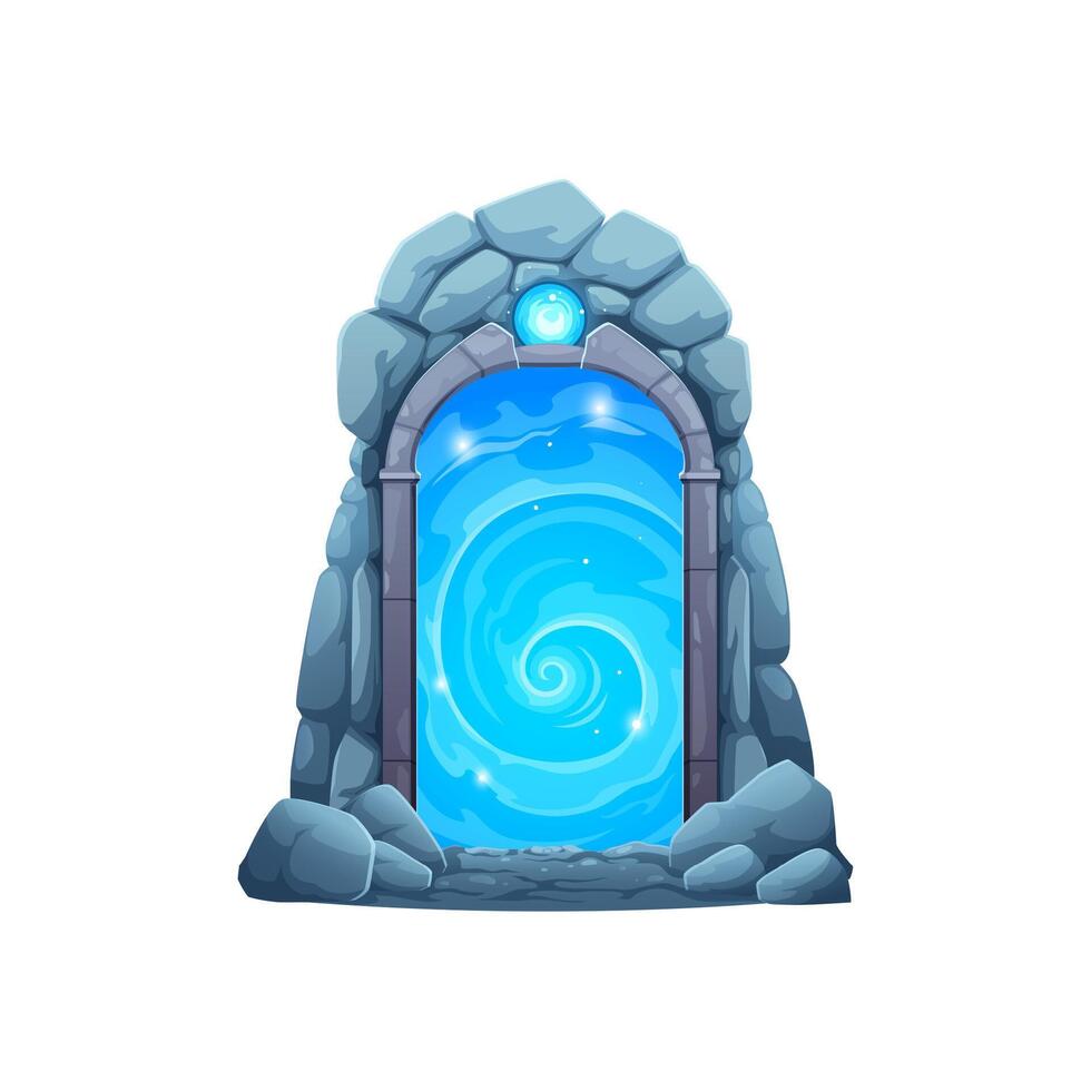 Magic portal door, fantasy game blue plasma gate vector