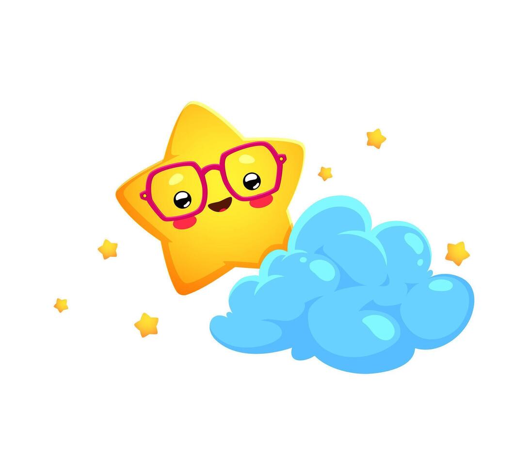 Cartoon cute cheerful kawaii star in glasses vector