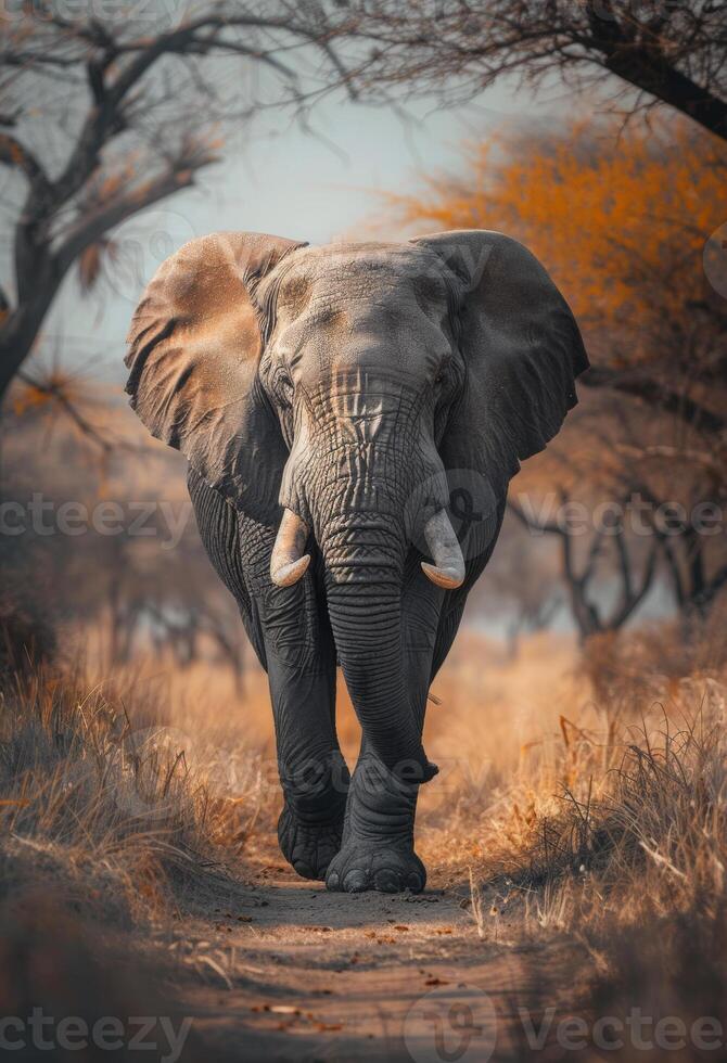 ai generado africano elefante caminando hacia el cámara. foto
