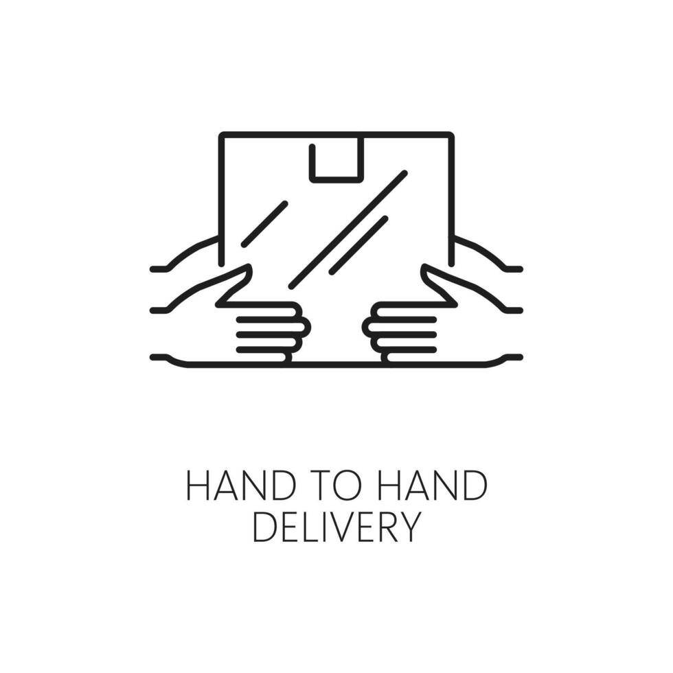 Logistics line icon, parcel hand to hand delivery vector