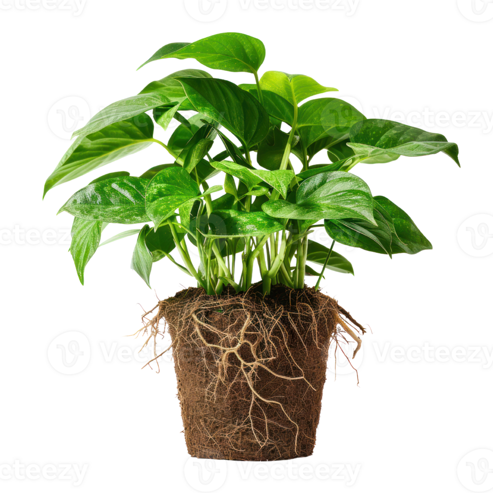 AI generated A potted houseplant with a healthy root system isolated on transparent background. Modern Indoor plant with visible roots in soil png
