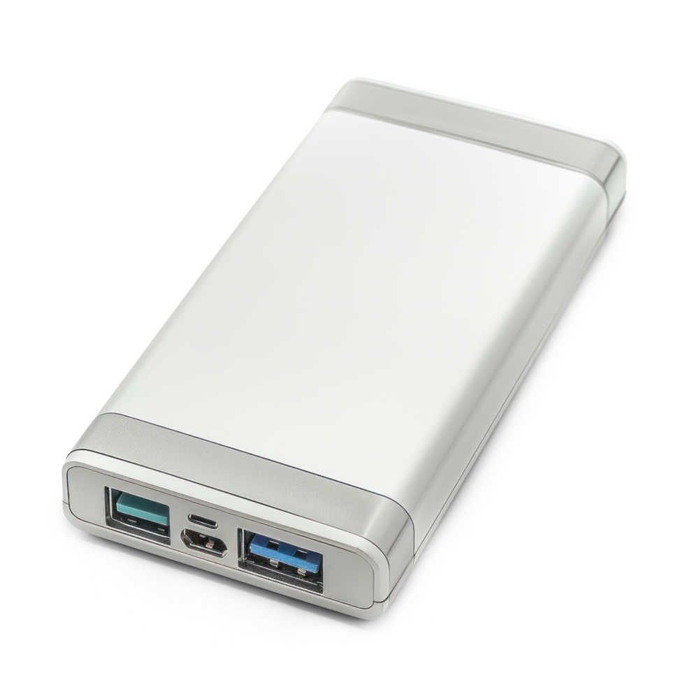 AI generated A portable power bank with multiple charging ports isolated on transparent background png