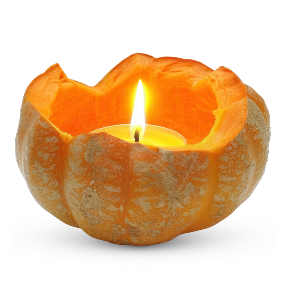 AI generated A carved pumpkin with a glowing candle inside isolated on transparent background png
