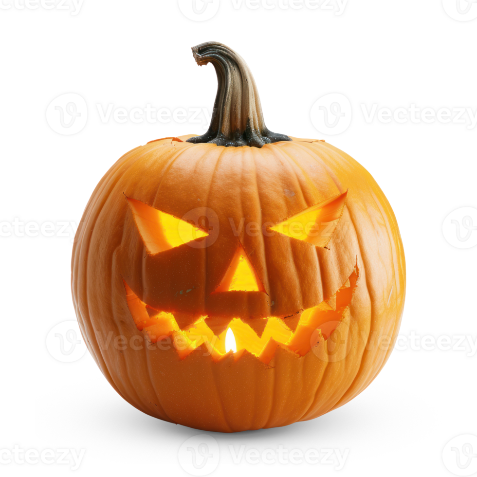AI generated A carved pumpkin with a glowing candle inside, isolated on transparent background. Spooky Halloween Decoration Pumpkin cutout clipart png