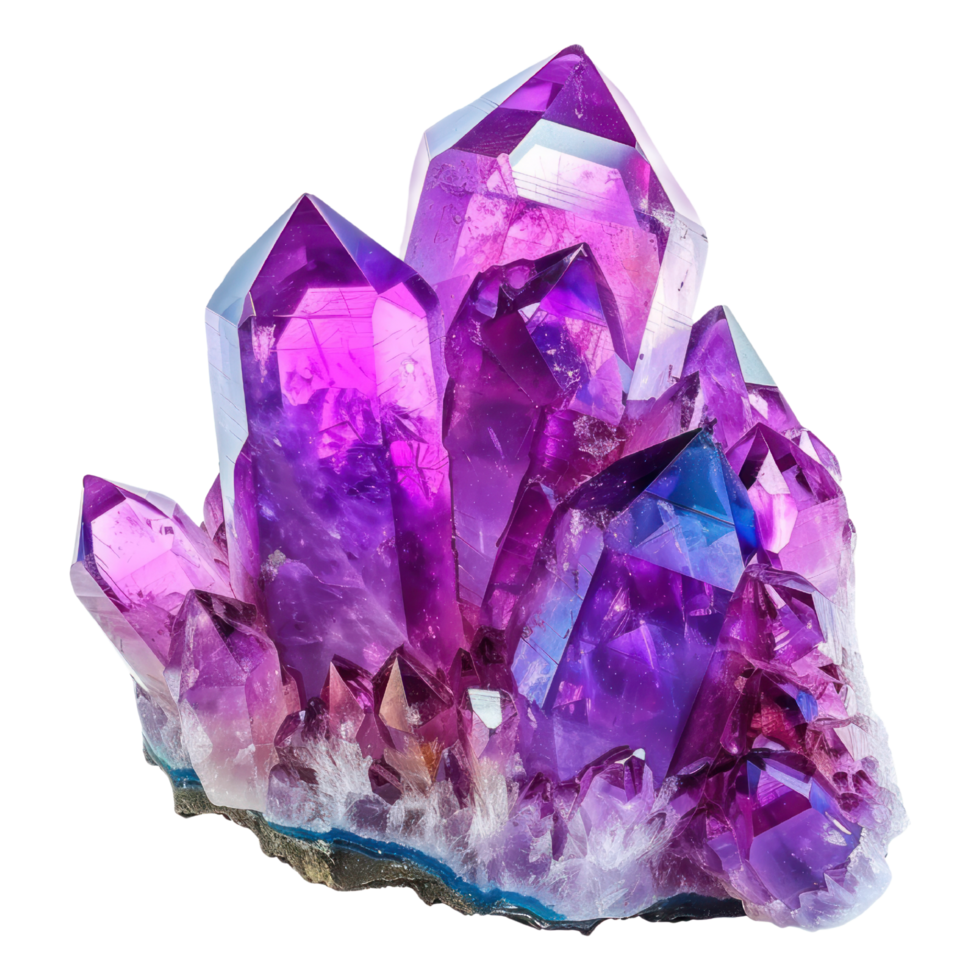AI generated Amethyst Crystal Cluster with Vibrant Color and Shimmering Facets isolated on transparent background png